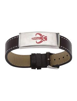 Jewelry Men's Mandalorian Symbol ID Plate Stainless Steel and Brown Leather Bracelet, Black/Silver, One Size