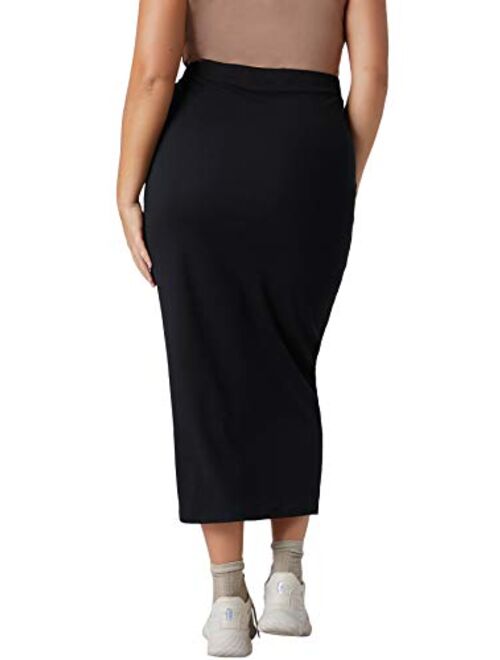 Verdusa Women's Plus Size Elastic High Waist Long Bodycon Pencil Skirt Black