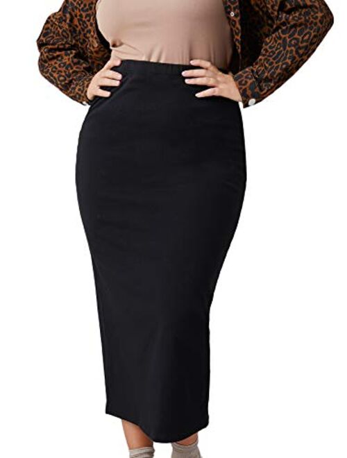 Verdusa Women's Plus Size Elastic High Waist Long Bodycon Pencil Skirt Black