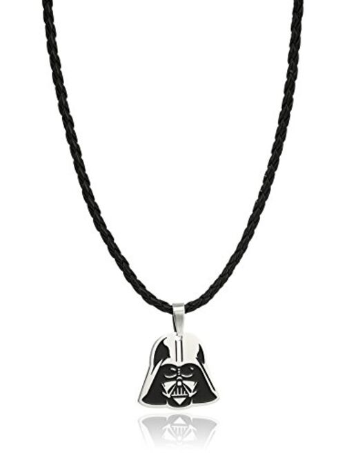 Star Wars Jewelry Darth Vader Enamel Small Leather Pendant Necklace, 18"
