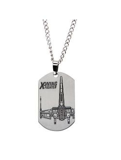 Jewelry Episode 7 X-Wing Fighter Laser Etched Dog Tag Pendant Necklace, 22"