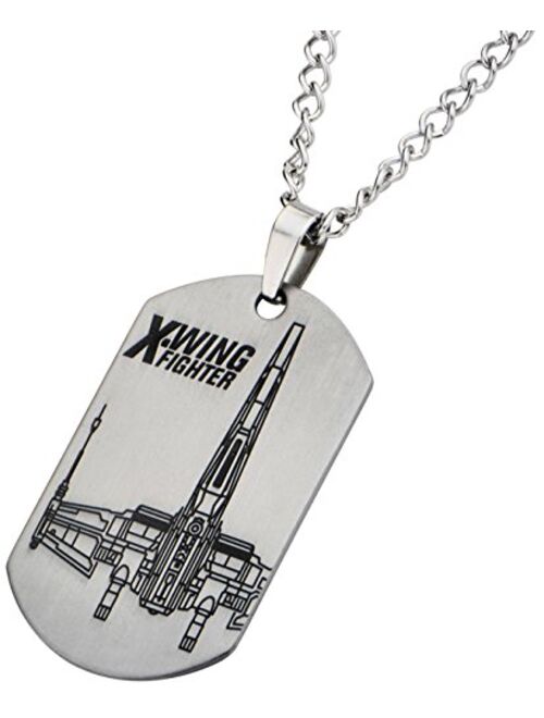 Star Wars Jewelry Episode 7 X-Wing Fighter Laser Etched Dog Tag Pendant Necklace, 22"