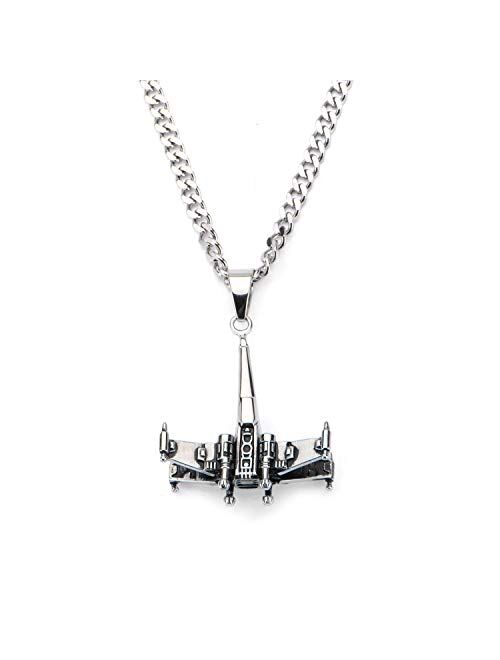 Star Wars Jewelry Unisex Adult Stainless Steel3D X-Wing Starfighter Pendant Necklace 22 inch, Silver, One Size