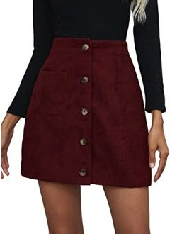 Women's Single Breasted Pocket Front Short A Line Corduroy Mini Skirt