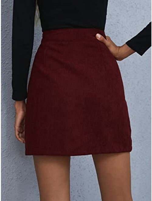 Verdusa Women's Single Breasted Pocket Front Short A Line Corduroy Mini Skirt