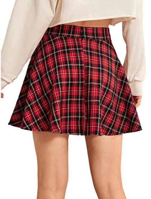 Verdusa Women's Plaid Tartan Print High Waist Flared Skater Skirt