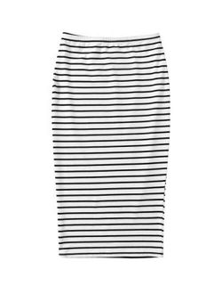 Women's Stripe Print Elastic Waist Bodycon Pencil Midi Skirt