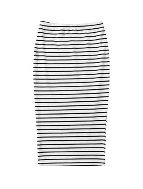 Verdusa Women's Stripe Print Elastic Waist Bodycon Pencil Midi Skirt