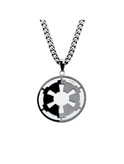 Jewelry Unisex Adult Stainless Steel Galactic Empire and Death Star Etched Small Pendant Necklace 26 inch, Black/Silver, One Size, Black, Silver