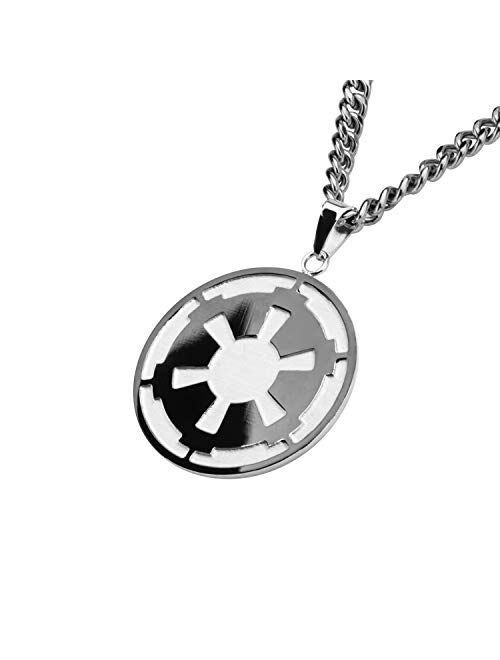 Star Wars Jewelry Unisex Adult Stainless Steel Galactic Empire and Death Star Etched Small Pendant Necklace 26 inch, Black/Silver, One Size, Black, Silver