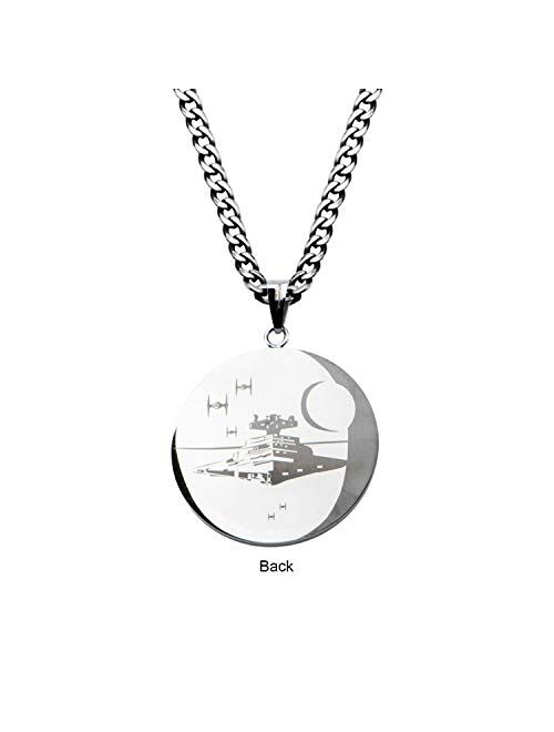 Star Wars Jewelry Unisex Adult Stainless Steel Galactic Empire and Death Star Etched Small Pendant Necklace 26 inch, Black/Silver, One Size, Black, Silver