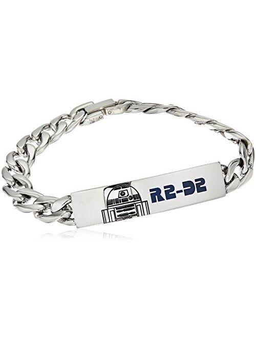 Star Wars Jewelry R2-D2 Stainless Steel Men's ID Curb Chain Link Bracelet, 8"
