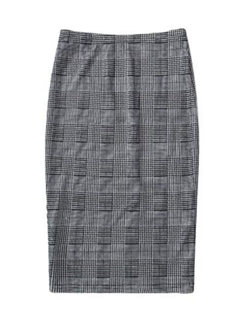 Verdusa Women's Elegant High Waist Houndstooth Plaid Office Midi Pencil Skirt