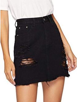 Women's Casual Distressed Fray Hem A-Line Denim Short Skirt