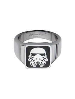 Jewelry Men's Stainless Steel Stormtrooper Square Top Ring, Black/Silver, One Size