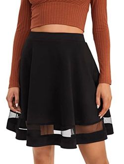 Women's High Stretchy Midi Skater Skirts Mesh A Line Flared Party Skirts