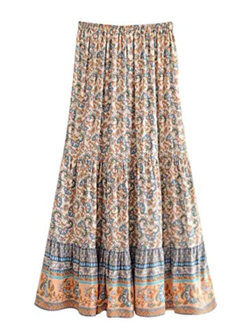 Milumia Women's Boho Vintage Floral Print Tie Waist A Line Maxi Skirts