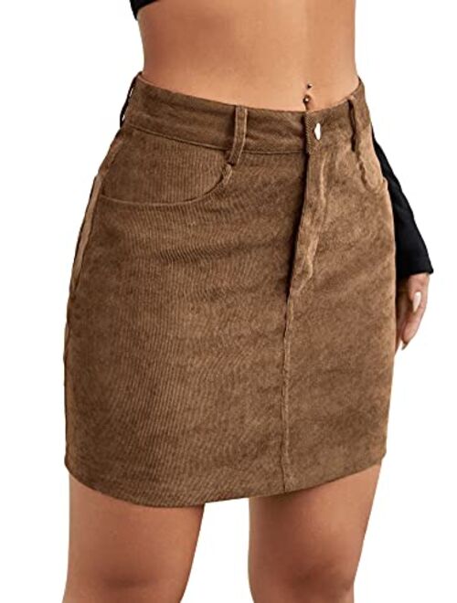 Milumia Women High Waisted Mini Skirt Button Front Solid Suede Skirt with Pockets