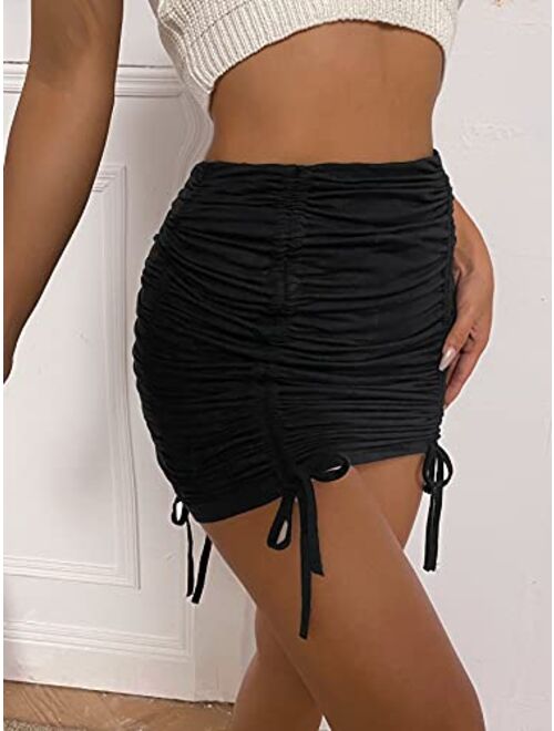 Milumia Women Drawstring Ruched Bodycon Skirt High Waisted Short Pencil Skirt