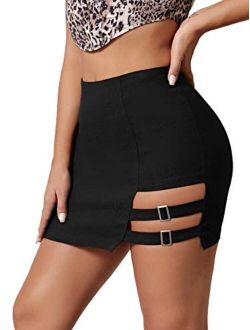 Women's Buckle Cut Out High Waist Clubwear Bodycon Mini Skirt