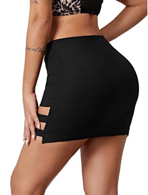 Verdusa Women's Buckle Cut Out High Waist Clubwear Bodycon Mini Skirt