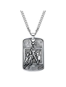 Jewelry Poster Relief Stainless Steel Dog Tag Men's Pendant Necklace, 22"