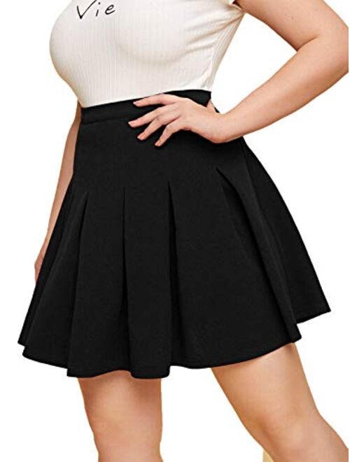 Romwe Women's Plus Size Basic Stretchy Flared High Waist Casual Mini Skater Skirts