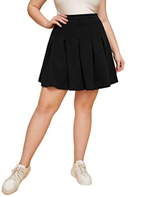 Romwe Women's Plus Size Basic Stretchy Flared High Waist Casual Mini Skater Skirts