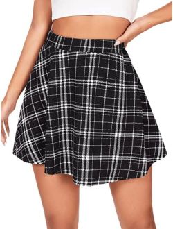 Women's Plaid High Waisted Pleated School A Line Mini Skater Skirts