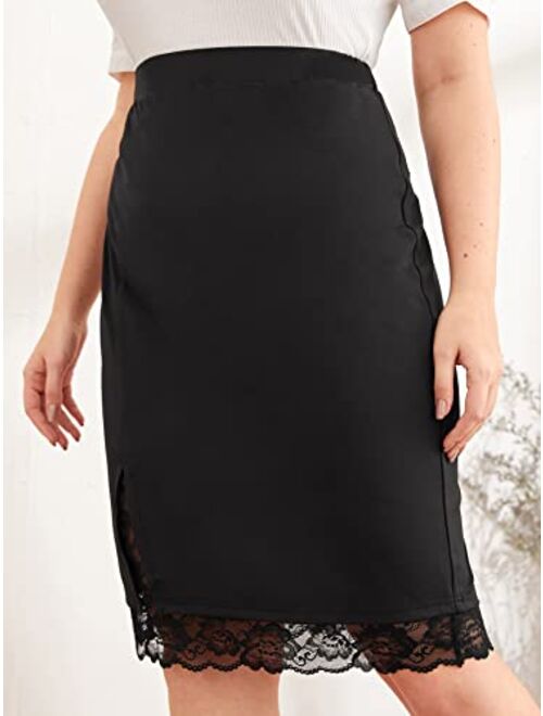 Milumia Women's Plus Size Elegant Lace Trim Split Hem Knee Length Midi Pencil Skirt