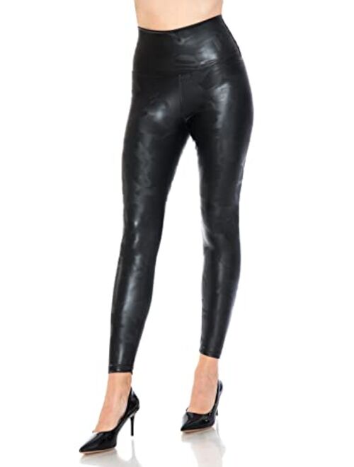 Leggings Depot Women's High Waist Comfy Faux Leather Leggings Tights Stretchy Pleather Pants
