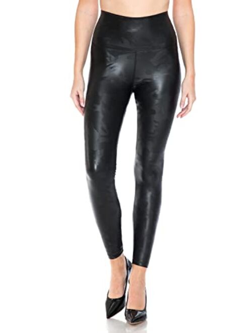 Leggings Depot Women's High Waist Comfy Faux Leather Leggings Tights Stretchy Pleather Pants