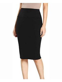 Women's Elegant High Waisted Knee Length Pencil Skirt Work Office Bodycon Skirt