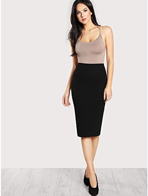 Milumia Women's Elegant High Waisted Knee Length Pencil Skirt Work Office Bodycon Skirt
