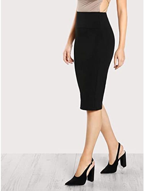 Milumia Women's Elegant High Waisted Knee Length Pencil Skirt Work Office Bodycon Skirt