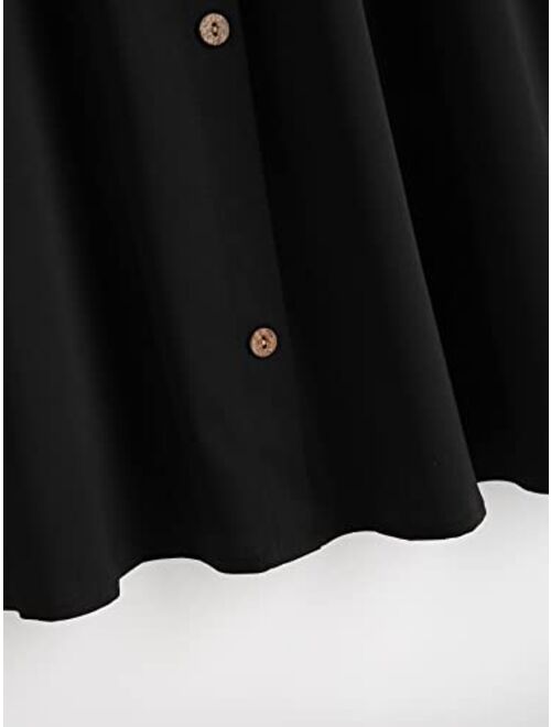 Milumia Women's Plus Size Button Front Knot Elastic Waist A Line Basic Midi Skirt
