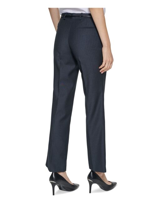 Calvin Klein Petite Pinstripe Belted Pants