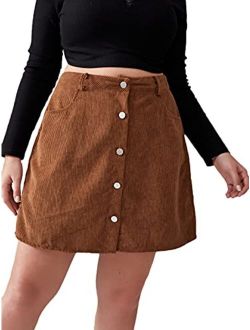 Women's Plus Size Corduroy Skirt with Pocket Button Front Short Skirt
