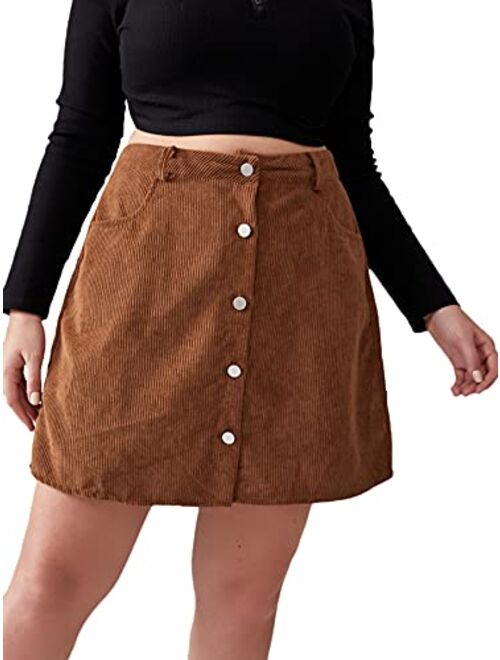 Milumia Women's Plus Size Corduroy Skirt with Pocket Button Front Short Skirt