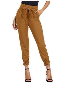 Women's Casual Pants Solid High Waist Self Tie Belted Pencil Trouser