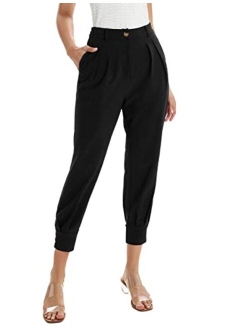Women's Casual Pants Solid High Waist Self Tie Belted Pencil Trouser