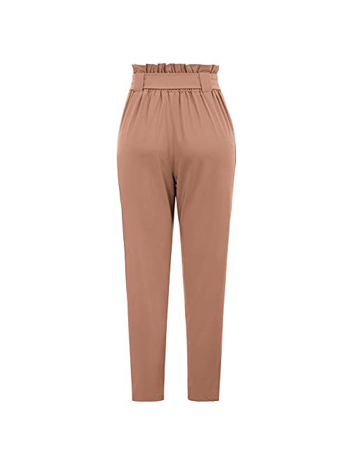 GRACE KARIN Women's Casual Pants Solid High Waist Self Tie Belted Pencil Trouser