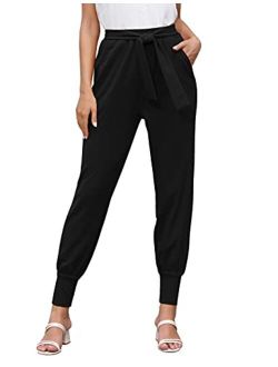 Women's Casual Pants High Waist Self Tie Loose Pants with Pockets