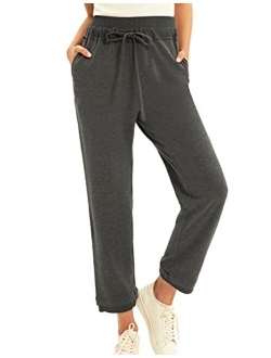 Women's Casual Trousers Drawstring Waist Ankle Pants with Pockets