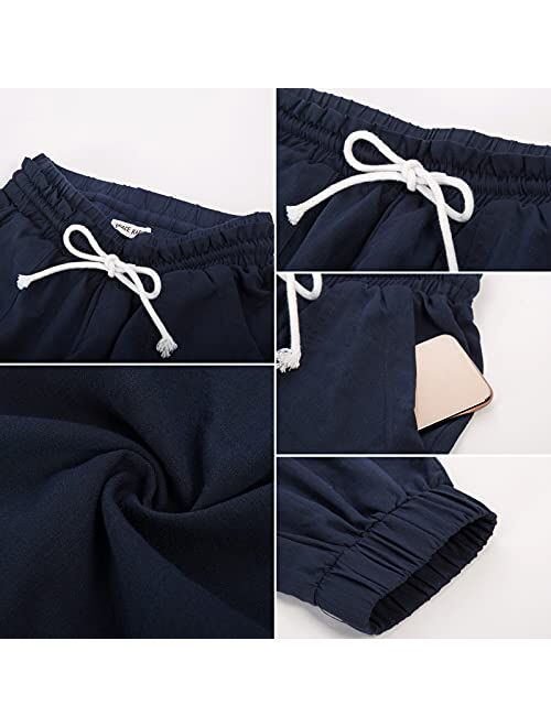 GRACE KARIN Women's Elastic Waist Drawstring Jogger Pant Paper Bag Pockets Ankle Length Trouser