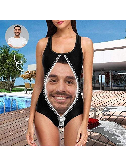 M Yescustom Custom Face Swimsuits for Women, Personalized Photo Tank Top Swimsuits, Customized One Piece Swimwear for Summer Holiday