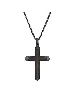 Black Stainless Steel & Wood Cross Pendant