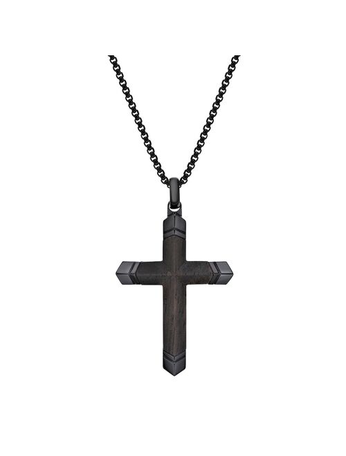 Men's LYNX Black Stainless Steel & Wood Cross Pendant