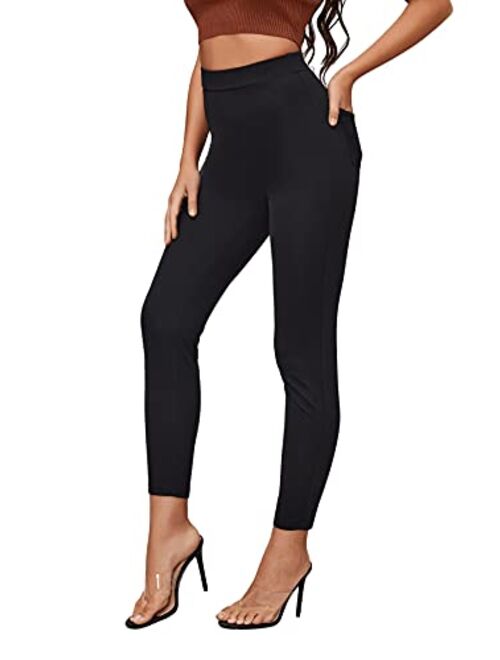 SweatyRocks Women's Elastic High Waist Stretch Skinny Slim Fit Pants with Pocket