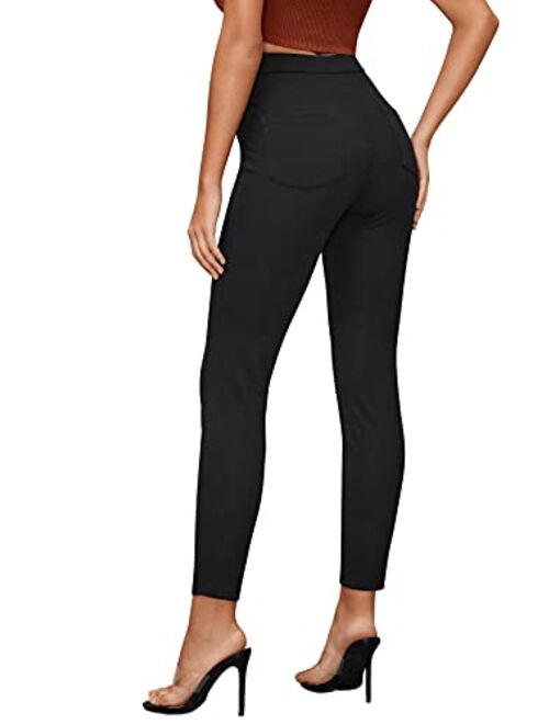 SweatyRocks Women's Elastic High Waist Stretch Skinny Slim Fit Pants with Pocket